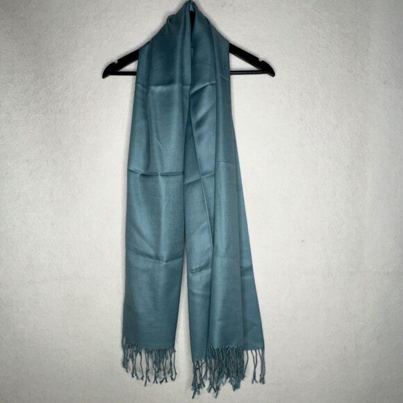 Pashmina 100% Wool Pashmina Solid Scarf Aqua Blue Color Women Shawl Wrap Scarves - Picture 2 of 4